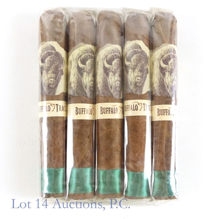 Buffalo Trace Robusto Cigars (5): Buffalo Trace Robusto Cigars, 5" x 49, Pack of 5, Wrapper: Ecuadorian Sumatra Filler: Dominican Piloto Cubano & Nicaraguan, Origin: Dominican Republic. Sealed in wooden case. Consignor stored these ci