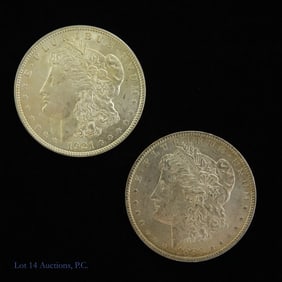 1883-O & 1921 USA 90%-Silver Morgan Dollars (2)