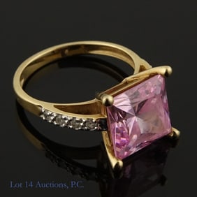 14k Gold Ring With Large Pink Stone Morganite & Goshenite
