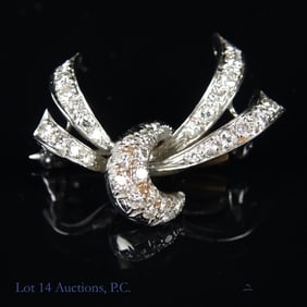14k White Gold and Diamond Brooch