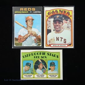 Topps Baseball 1971 Bench 1972 Mays, Fisk Cards, 3