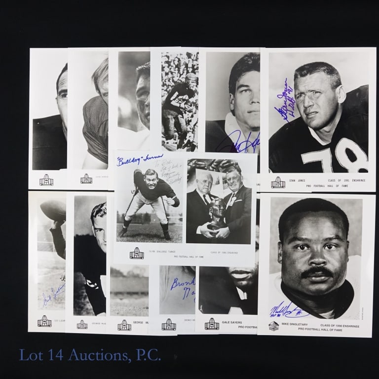Chicago Bears HOF Signed Photos (13): *** This lot is sold "as is" without guarantees or COAs from Lot 14 Auctions. *** 13 photos signed by members of the Chicago Bears. These are Pro Football Hall of Fame issued photographs: Doug Atkins