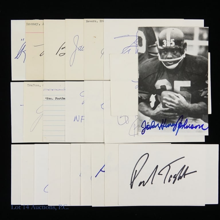 Football HOF Signed Index Cards (20+2): This lot is sold "as is" without guarantee or COAs. 20 index cards (and 1 postcard) signed by members of the Pro Football Hall of Fame. There is also one political signature. Signatures include: Mike