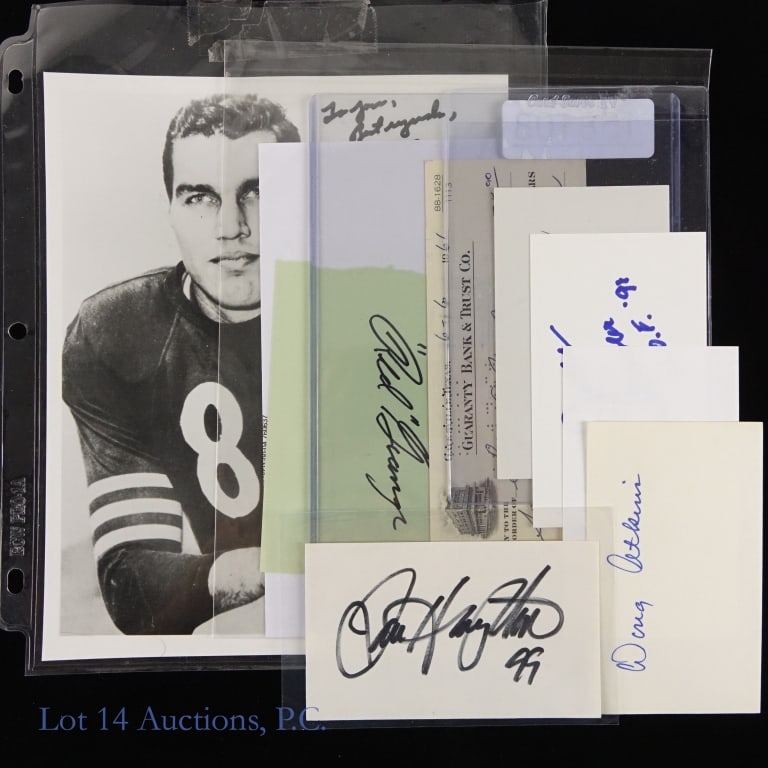 Chicago Bears HOF'er Signed Flats (8): Group of signed flats from some of the best to ever play for the Chicago Bears. Included is a check signed by Clyde "Bulldog" Turner plus individual index cards signed by Bulldog Turner, Stan Jones, M