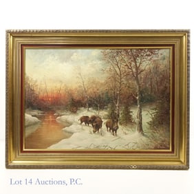 L. Klein Wild Boar Oil Painting