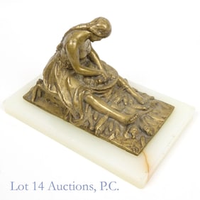 Bronze / Brass Statue of Woman Sitting and Working