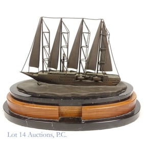 Bronze Four-Masted Ship Sculpture