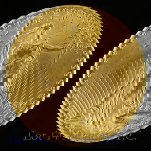 1927 USA St. Gaudens $20 Gold Double Eagle: 1927 United States St. Gaudens $20 double eagle gold coin (Philadelphia Mint). Designer is Augustus St. Gaudens. Metal is 90%-gold, weight 33.436 grams (AGW 0.96750 ozt.), diameter 34.1 mm, thickness