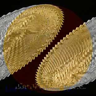 1922 (P) USA St. Gaudens $20 Gold Double Eagle: 1922 United States St. Gaudens $20 double eagle gold coin (Philadelphia Mint). Designer is Augustus St. Gaudens. Metal is 90%-gold. Weight: 33.43 grams (AGW 0.9675 ozt.) Diameter 34.2 mm. Thickness: 2