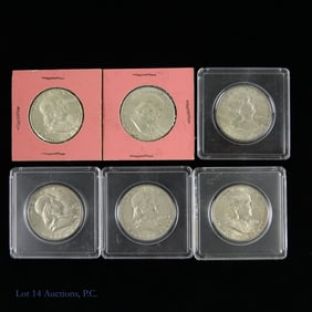 1948 - 1952 USA Silver Franklin Half Dollars (6)