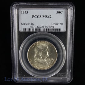 1955 USA Silver Franklin 50c KEY DATE (PCGS MS62)