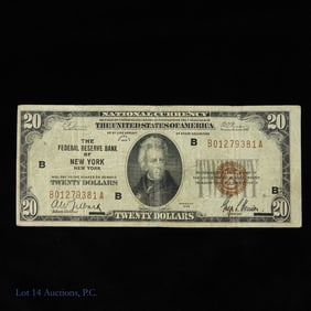 1929 USA $20 Federal Reserve Bank Note Brown Seal