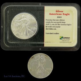 American 99.9% Silver Eagles $1 Bullion Coins (2)