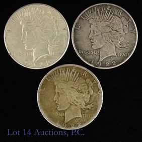 1922 P & S USA Silver Peace Dollars (3)