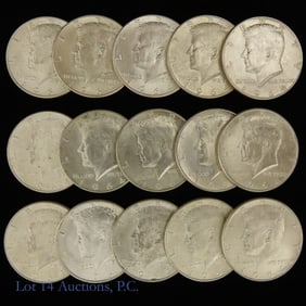 1964 USA Kennedy 90% Silver Half Dollars (15)