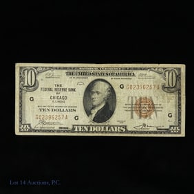 1929 USA $10 Federal Reserve Bank Note Brown Seal