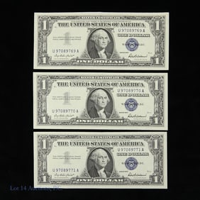 1957 USA $1 Silver Cert. W/ Cons. S/Ns CU (3)