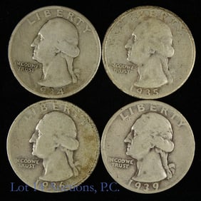 1934 - 1939 USA Silver Washington Quarters (4)