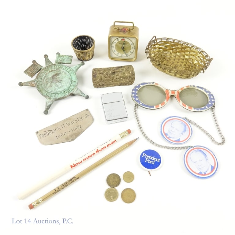 Tiffany & Co.Sterling, Zippo, Political & More: Small metal basket (1-3/8" tall x 1.75" diameter at top). Bottom is stamped "Tiffany & Sterling Mexico". Electronically tests for .925 sterling gilded silver. Weight: 29.9 grams. Some bends to individ