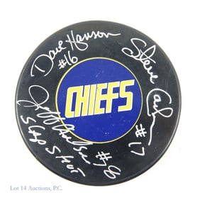 Hanson Brothers Signed Chiefs Slap Shot Puck