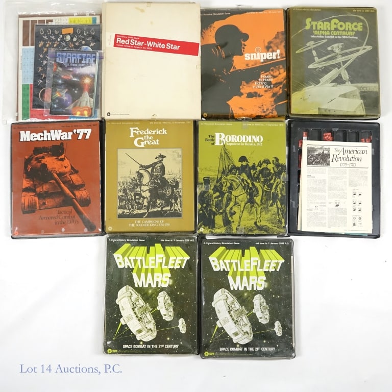 SPI Games, Battlefleet Mars, Starforce etc. (9): SPI Games, Battlefleet Mars, Starforce, Starfire (9). Collection of SPI games. Battlefleet Mars, Starforce, Starfire, Mech Wars '77, Borodino, Frederick the Great, Sniper, Kampf-Panzer, Red Star / Whi
