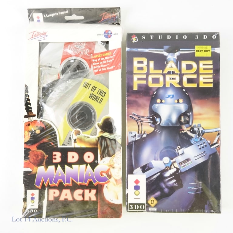Sealed 3DO Video Games (2): 2 3DO video games: Maniac Pack and Blade Force. Both factory sealed in original boxes, but the seal on Maniac Pack has a tear.