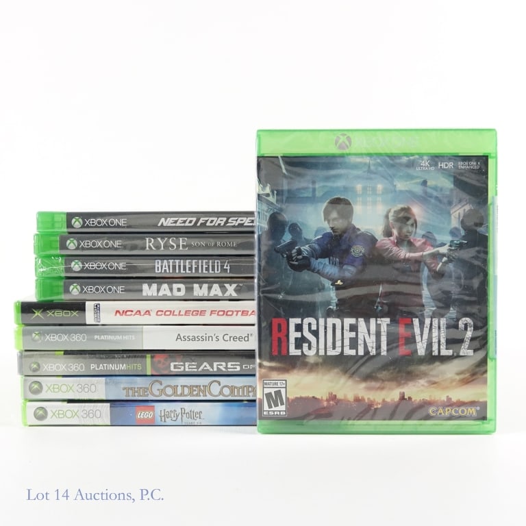 Sealed Orig. Xbox, Xbox One, Xbox 360 Games (10): 10 factory sealed games for Original Xbox, Xbox One and Xbox 360. Games include: Lego: Harry Potter Years 1-4, Golden Compass, Gears of War, Assassin's Creed, NCAA College Football 2K3, Ryse: Son of R