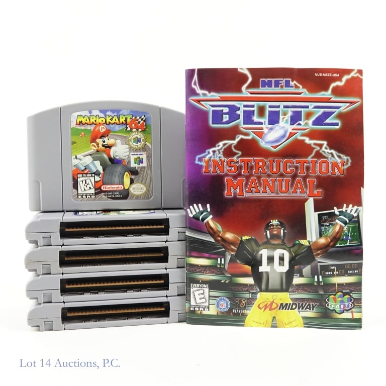 Nintendo 64 Video Games (5): 5 video games for Nintendo 64. Cartridges only. Includes: Gex: Enter The Gecko, Gex 3: Deep Cover Gecko, Mario Kart 64, Cooker's Bad Fur Day, and NFL Blitz (with manual).