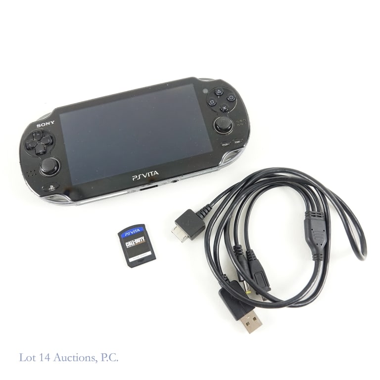 PlayStation Vita Console & Call of Duty Video Game: PlayStation Vita Console. 8 GB. Model No. PCH-1101. Serial number sticker has been scratched off. Includes charger and Call of Duty: Black Ops Declassified video game cartridge. Tested and working.