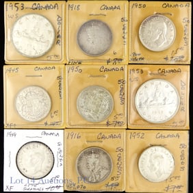 1916 - 1953 Canada 80%-Silver Coins (9)