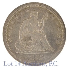 1855 USA Silver Liberty Seated Quarter (XF+)