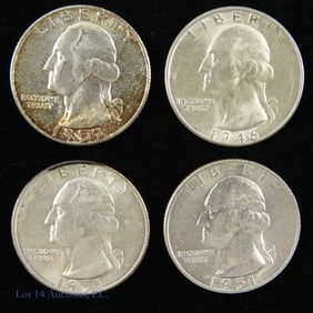 1946 - 1959 USA 90%-Silver Washington 25c (4)