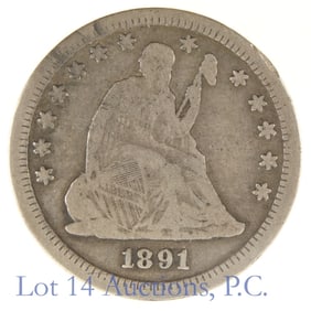 1891-S USA Silver Liberty Seated Quarter (VG+)