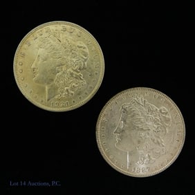 1887 & 1921 USA 90%-Silver Morgan Dollars (2)