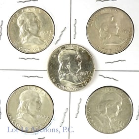 1951 - 1957 USA 90%-Silver Franklin 50c (5)