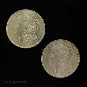1883-O & 1921 USA 90%-Silver Morgan Dollars (2)