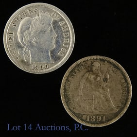 1891(P) & 1900-S USA Silver Dimes (2)