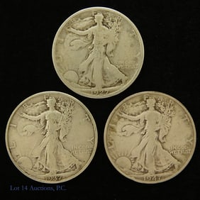 1927s, 1937s & 1947d USA 90%-Silver W/L 50c (3)