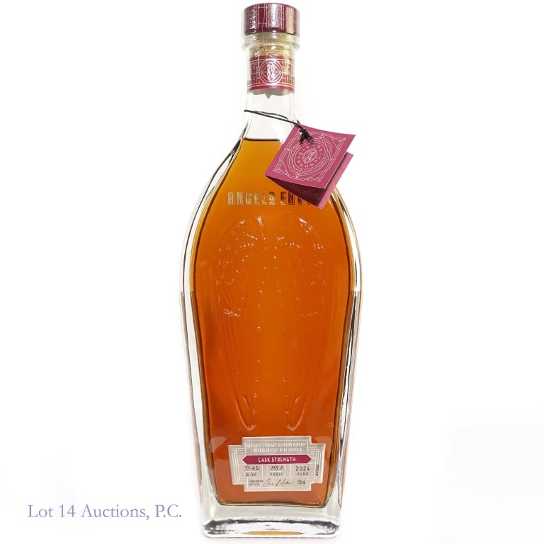 Angel's Envy Cask Strength Bourbon Whiskey (2024): Angel's Envy Cask Strength Kentucky straight bourbon whiskey - Batch C13 (Bottle No. 18425). 43.3% ABV (118.8 proof). 750 ml. "Finished in port wine barrels".