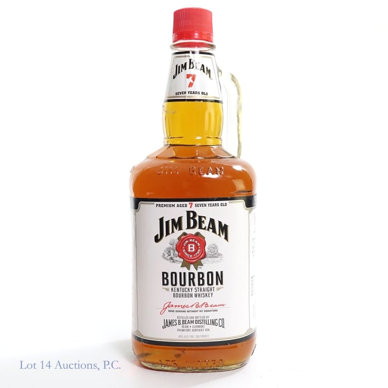 Jim Beam 7 Year Bourbon (1.75L): Jim Beam 7 Year Kentucky Straight Bourbon Whiskey glass whiskey jug, 80 Proof, 1.75 Liters. Sealed and full.