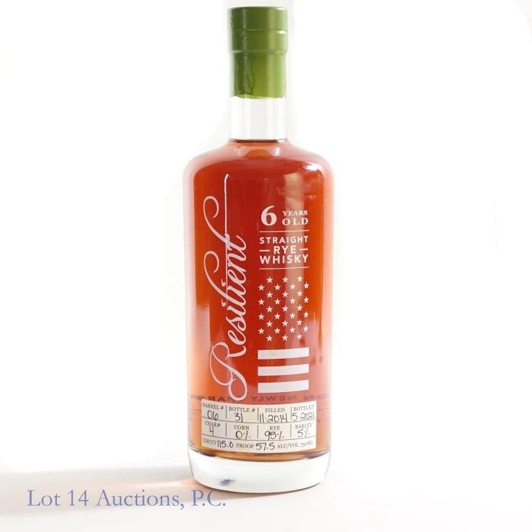 Resilient Str Rye Whiskey (115 Proof): Resilient straight rye whiskey. 6 years (Filled 11/2014 - Bottled 5/2021). 115 proof. 750 ml. Barrel #06, Char #4, Bottle #31. 95% rye, 5% barley.