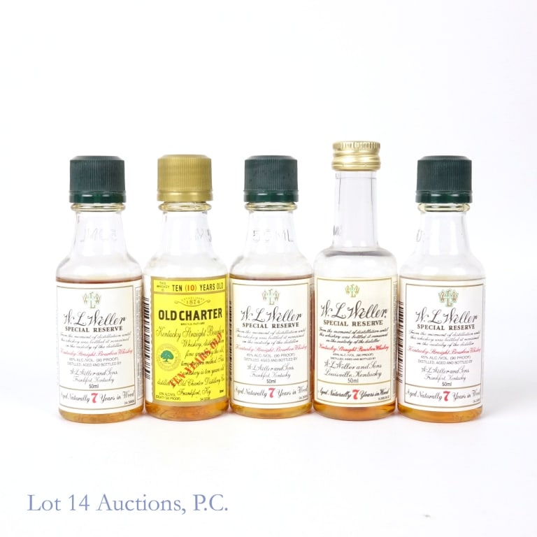 W.L. Weller & Old Charter Mini Bottles (4+1): W.L. Weller & Old Charter Mini Bottles. Includes: 4 W.L. Weller Special Reserve Kentucky Straight Bourbon Whiskey. 45% abv (90 proof), 50 mL. **** 1 Old Charter Kentucky Straight Bourbon Whiskey. 45%
