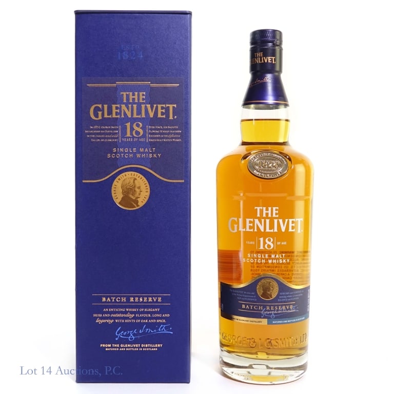 Glenlivet 18 Year Single Malt Scotch: Glenlivet 18 Year Single Malt Scotch, 80 Proof, 750ml. Box included. See photos for condition details.