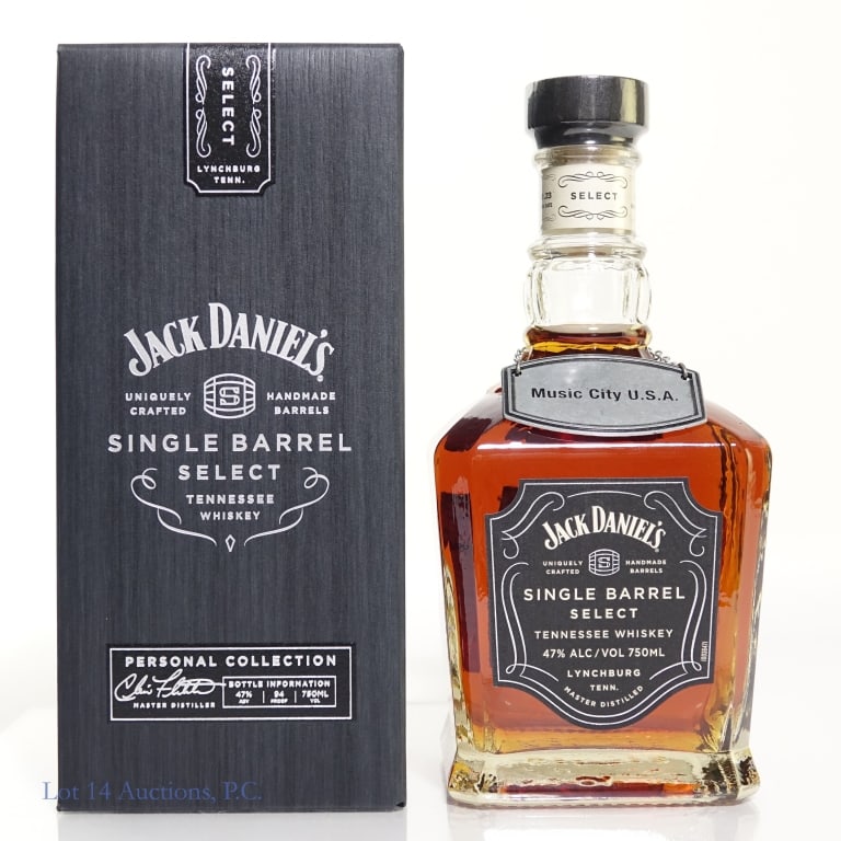 Jack Daniel's Single Barrel Select TN Whiskey: Jack Daniel's Single Barrel Select Tennessee Whiskey (2023). Personal Collection, Chris Fletcher Master Distiller, 94 Proof, 750 ml, Music City U.S.A. neck tag on bottle. Bottled: 06-30-23, Barrel #23