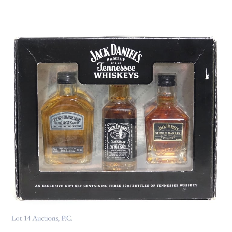 Jack Daniel's Family of Fine Whiskeys (50ml x 3): Gift set includes 3 individual bottles of Jack Daniel's Whiskey. 1-Gentleman Jack Doble Mellowed Rare Tennessee Whiskey, 80 Proof, 50 ml. 2-Jack Daniel's Old No. 7 Tennessee Whiskey, 80 Proof, 50 ml,