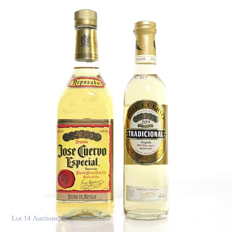 2 Jose Cuervo Tequilas: Two bottles of Jose Cuervo Tequila. One is a Jose Cuervo Especial Reposado, 750ml, 80 proof. The other is a Tradicional Reposado, limited production 209 anos. Bottle no. 06253, 375ml, 80 proof. Both i