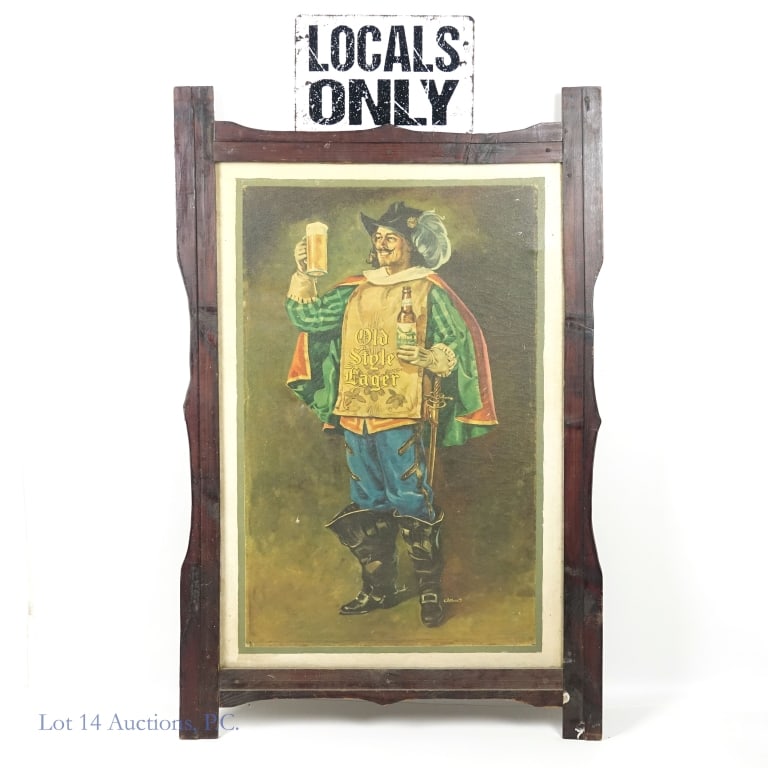 Old Style Lager Print - Canvas Vintage Advertising: Vintage Advertising print of Heileman's Old Style Grenadier on canvas in a wood frame. 44.25 x 28.5" frame. 32 x 20.5" image. LOCAL PICK UP or THIRD PARTY SHIPPING ONLY. Please see photos for details 