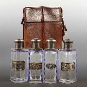 Laudanum Poison Bottles, Set of 4, Case, ca. 1800's, Silver