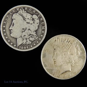 1894-O Morgan & 1928-S Peace 90%-Silver Dollars -2
