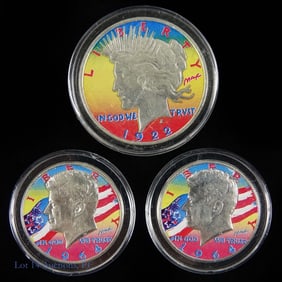 Colorized USA 90%-Silver Peace $1 & Kennedy 50c -3
